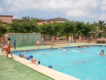 The on-site outdoor pool