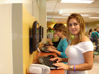 Student using computer in the Cyberlounge