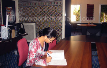 Student studying inside the school