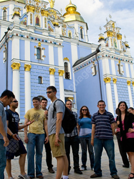 Students outside the St. Sophia Cathedral